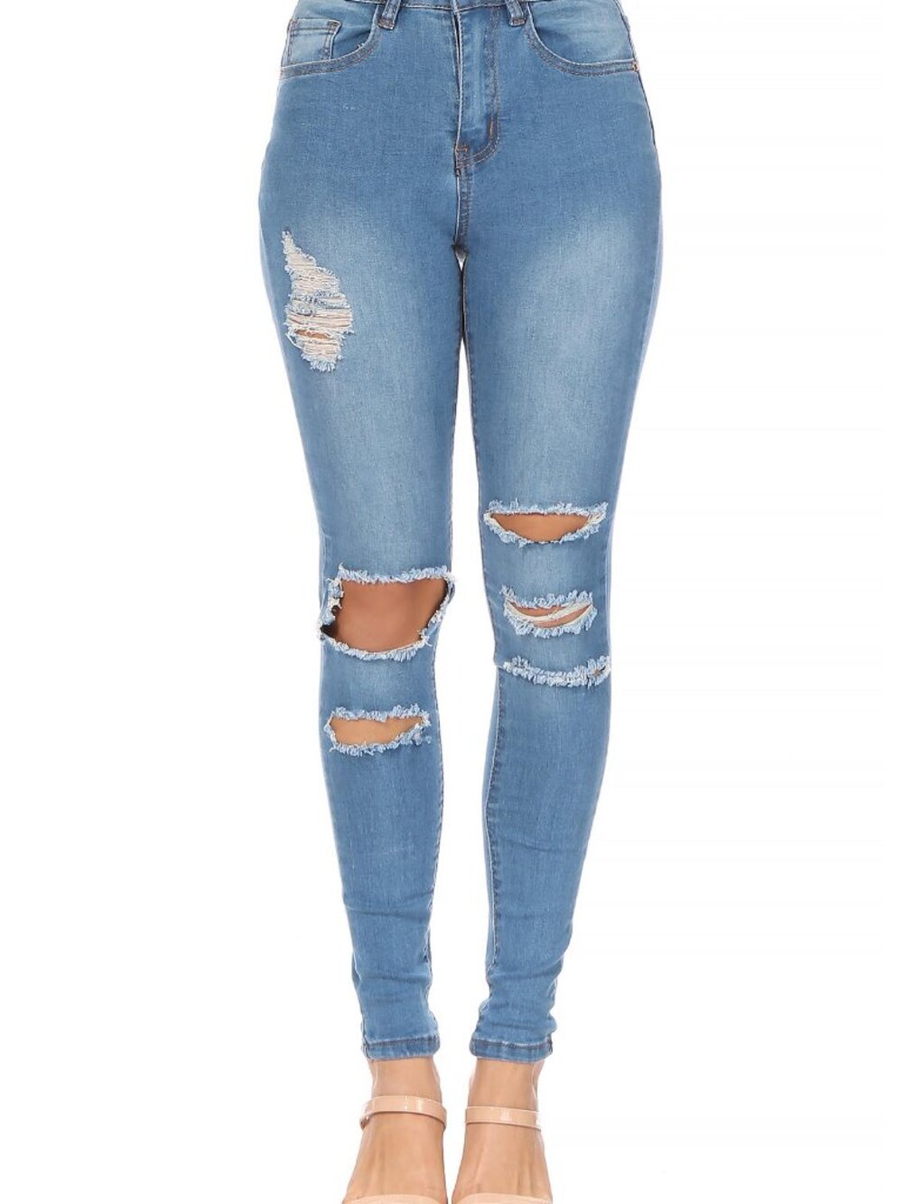 NWT Denim Couture SKHW996 High Rise Distressed Skinny Jeans
